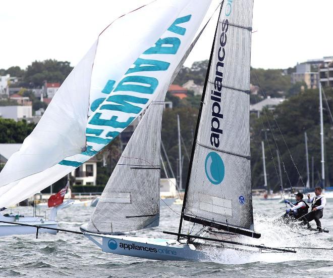 Appliancesonline.com.au recovered after a poor start but a mid race collision forced the team to retire &copy; Frank Quealey /Australian 18 Footers League http://www.18footers.com.au